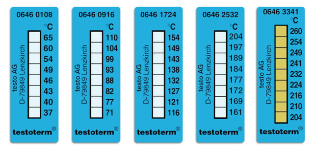 Testoterm temperaturstrips, 8-punkts, 161 - 204°C