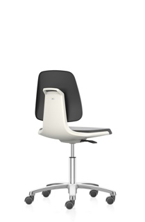 Labsit-stol, kunstlæder, hjul, hvid, max 500 mm