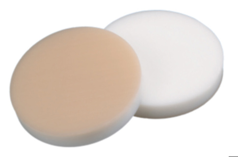Septa, LLG, til N 20 crimp-låg, silikone(hvid)/PTFE(beige) 45 A