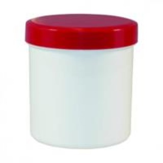 Prøvebeholder, hvid PP,rødt skruelåg, Ø52mm,125 ml
