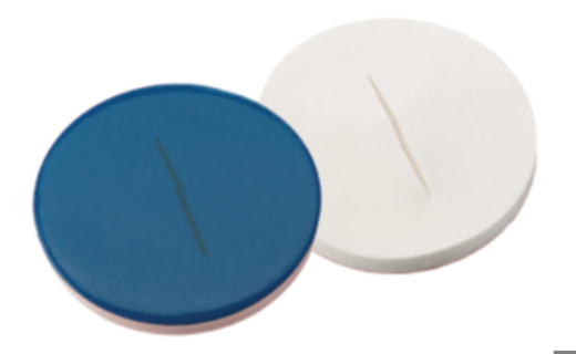 Septa, LLG, til N 8 skruelåg, silikone(hvid)/PTFE(blå) 55A, slit