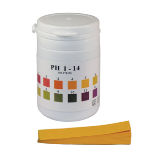 pH-indikatorpapir, LLG Universal, strips, pH 0 - 14, PlopTop, 100 stk