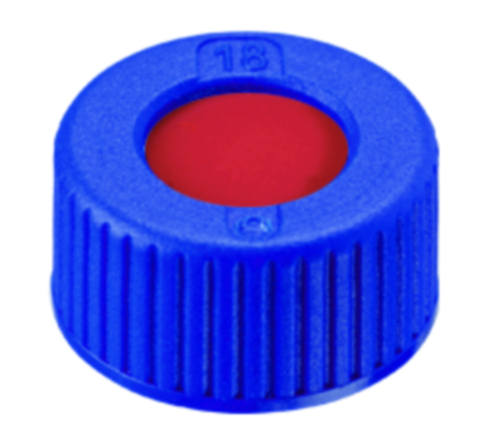 Skruelåg, LLG, N 9 short thread, blå PP m. hul, PTFE/silikone/PTFE 45 A