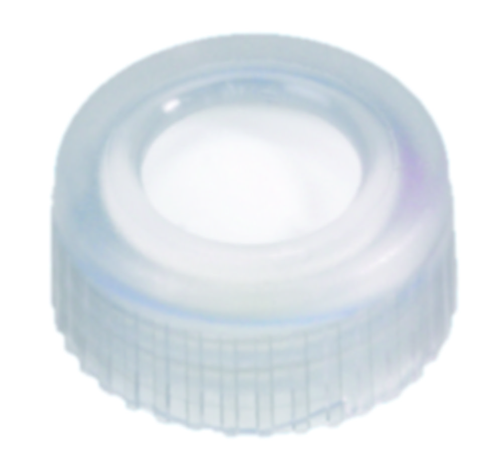 Skruelåg, LLG, N 9 short thread, klar PP m. hul, PTFE 53 D