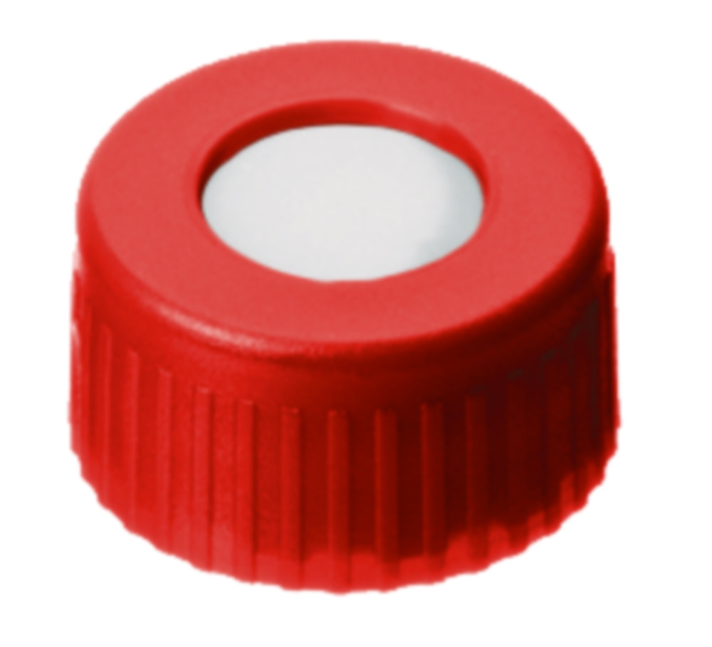 Skruelåg, LLG, N 9 short thread, rød PP m. hul, silikone/PTFE 55 A