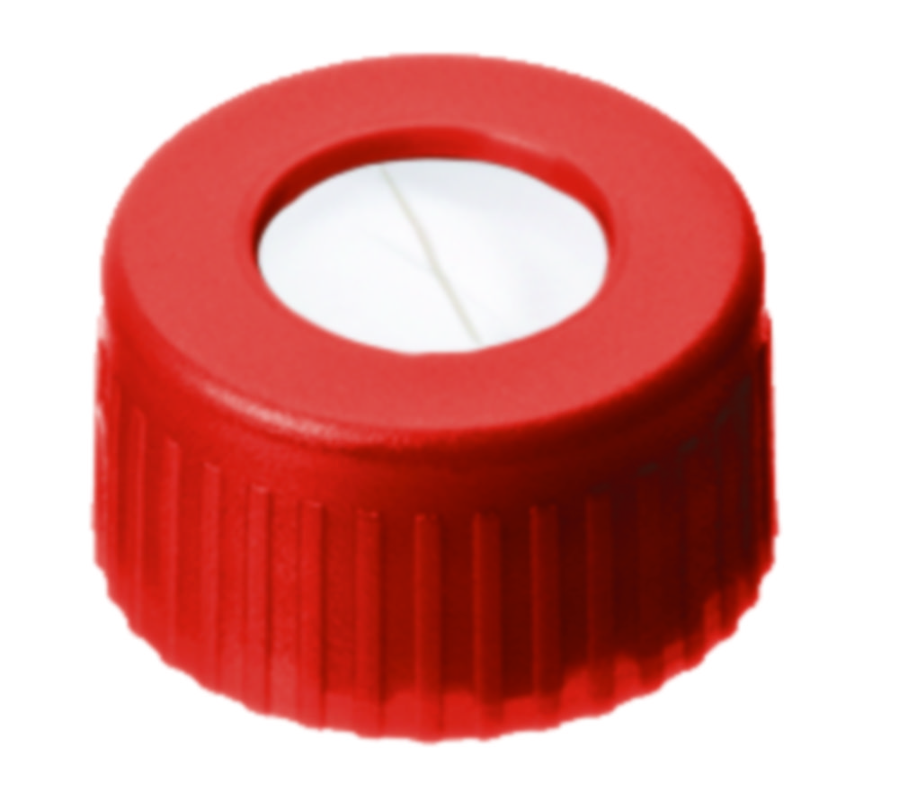 Skruelåg, LLG, N 9 short thread, rød PP m. hul, silikone/PTFE 55 A, slit