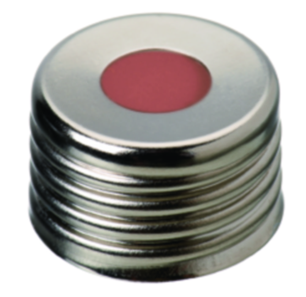 Skruelåg, LLG, N 18, magnetisk stål m. hul, sølv, precision, butyl/PTFE 55 A