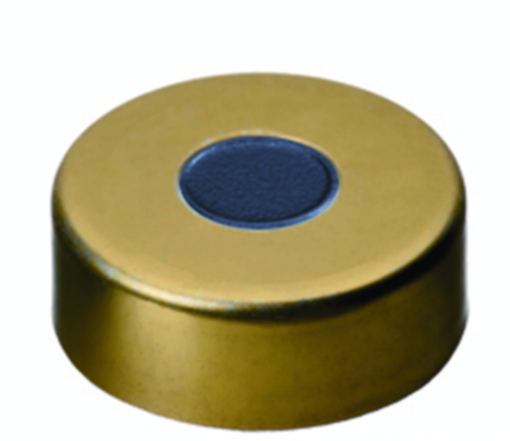 Crimp-låg, LLG, N 20, alu m. hul, guld, butyl/PTFE 50 A, Pharma-Fix