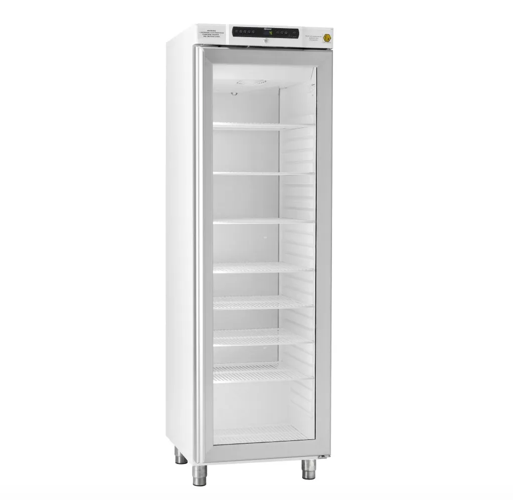 Køleskab, GRAM BioCompact II RR410, +2/20°C, 346L, glasdør, 6 hylder, hvid