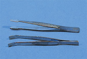 Pincet, bøjet, flade kæber, 105 mm