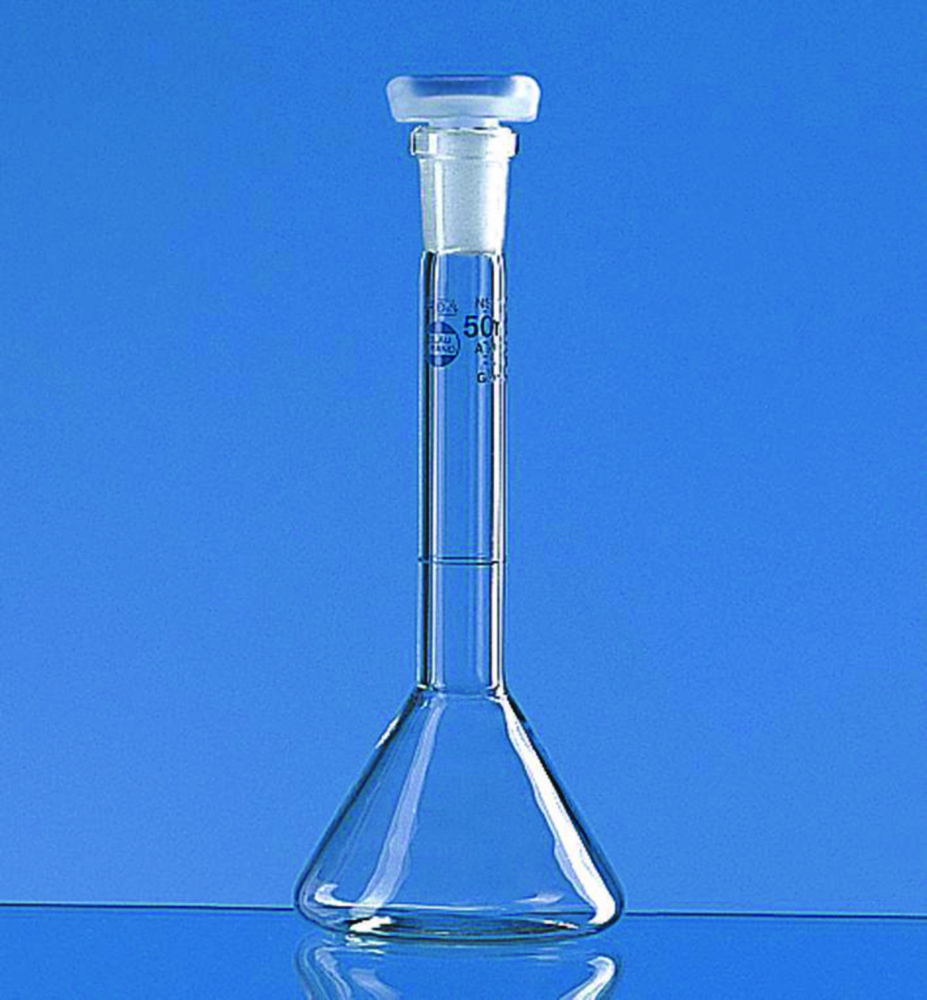 Målekolbe, trapezformet, kl.A, PP prop, 50 ml