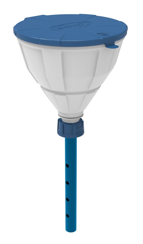 Sikkerhedstragt med låg, SCAT ARNOLD V2.0, GL 45, HDPE, hvid/blå, m. lanse (220 mm)