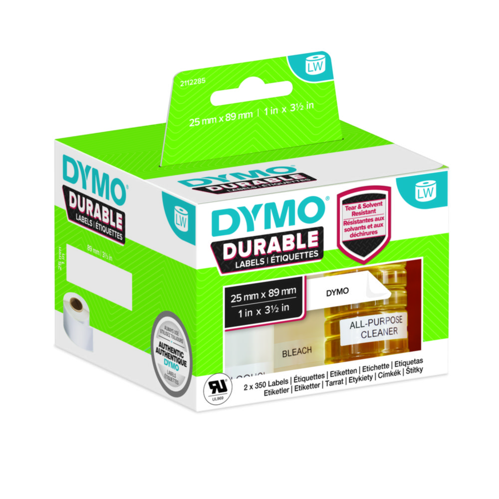 DYMO® LabelWriter Etiket, 25 x 89 mm, sort på hvid, 2 x 350 stk