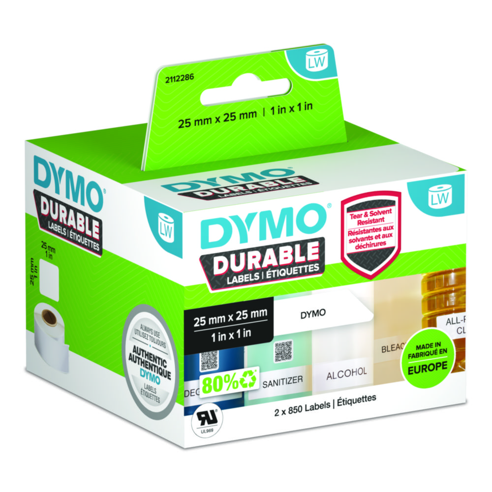 DYMO® LabelWriter Etiket, 25 x 25 mm, sort på hvid, 2 x 850 stk