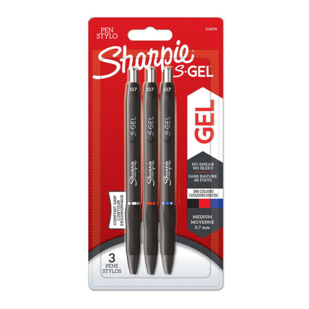 Sharpie® S-Gel - Gel pen, 0,7 mm, sort/blå/rød