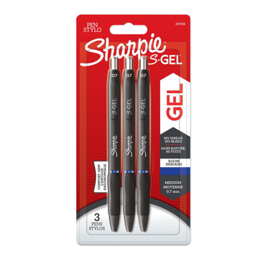 Sharpie® S-Gel - Gel pen, 0,7 mm, blå, 3/pk