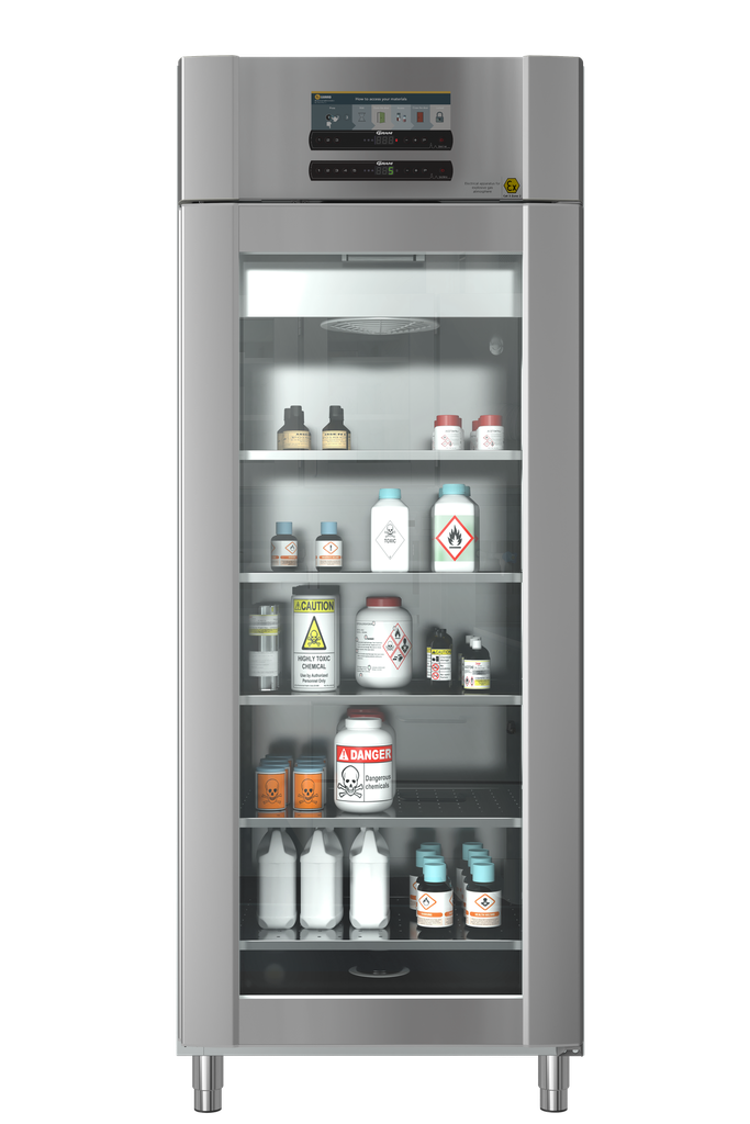 Køleskab, GRAM ExGuard ER600W, -2/+20°C, 614L, glasdør, 5 hylder, rustfri