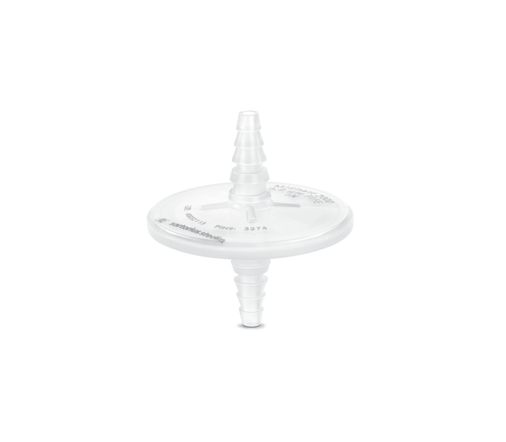 [1471220013] In-line filter, Sartorius Midisart 2000, PTFE, 20 cm2, 0,45 µm, steril, 6-12 mm barb, 12 stk