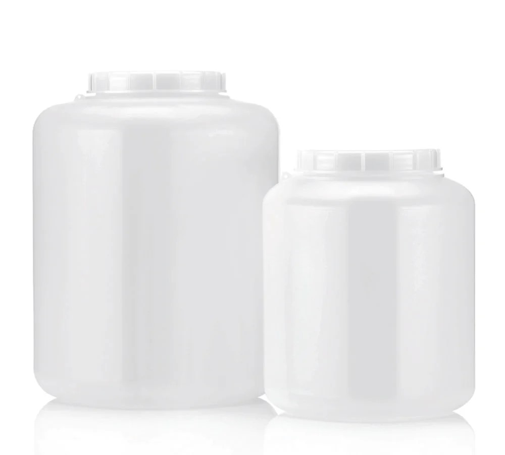 Flaske i HDPE, ekstra vid hals, m/låg, 5 ltr.