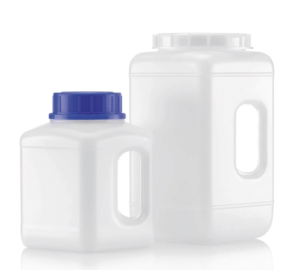 [1471360] HDPE flaske, firkantet, vid hals, u/låg, 2300 ml