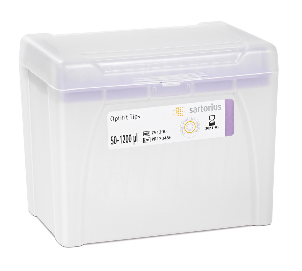 Optifit-Pipettespids, Sartorius, 50-1200 µl, længde 71,5 mm, 10 rack med 96 stk.