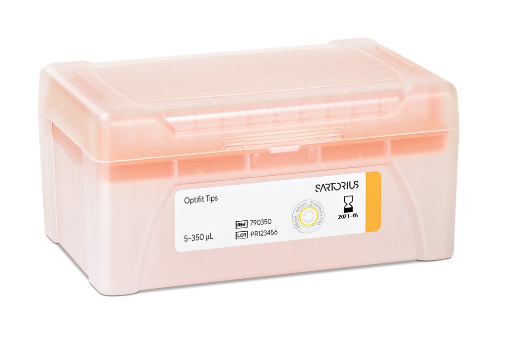 Optifit-Pipettespids, Sartorius, 5-350 µl, længde 54,0 mm, 10 rack med 96 stk.