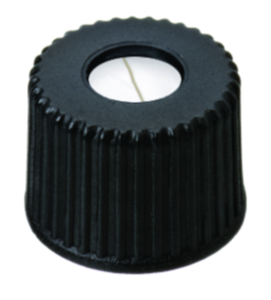 Skruelåg, LLG, N 8, sort PP m. hul, silikone/PTFE 45 A, slit