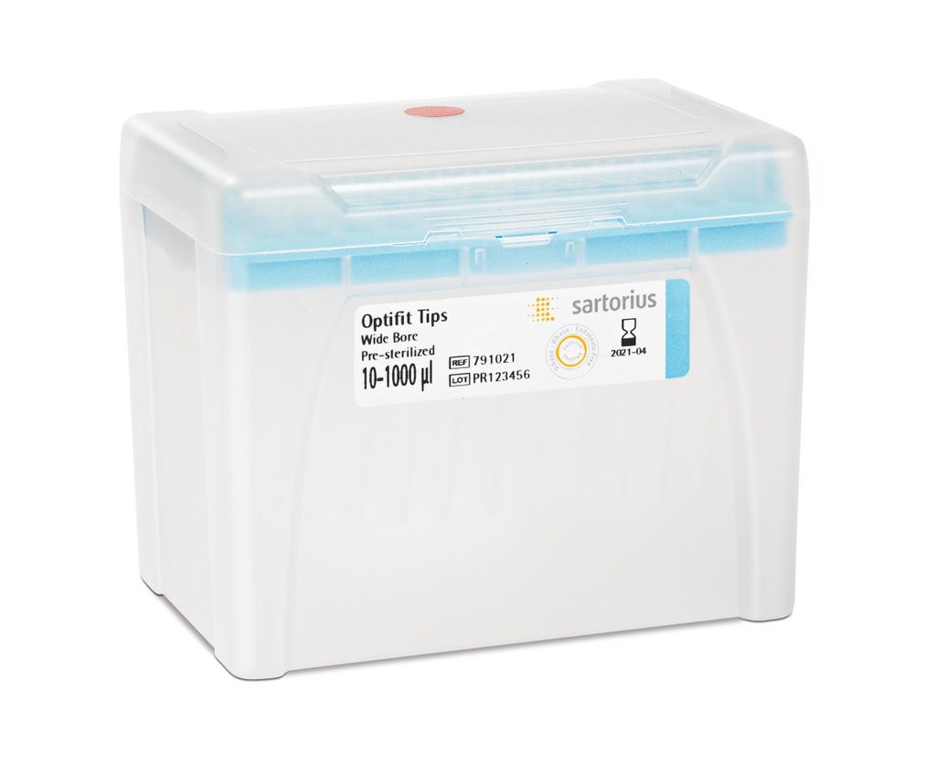 Optifit-Pipettespids, Sartorius, 10-1000 µl, længde 68,5 mm, 10 rack med 96 stk, sterile