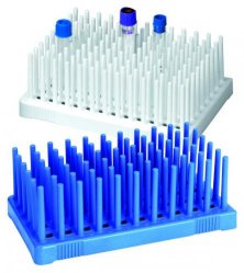 Reagensglasstativ Peg Rack, 96 huller, blåt
