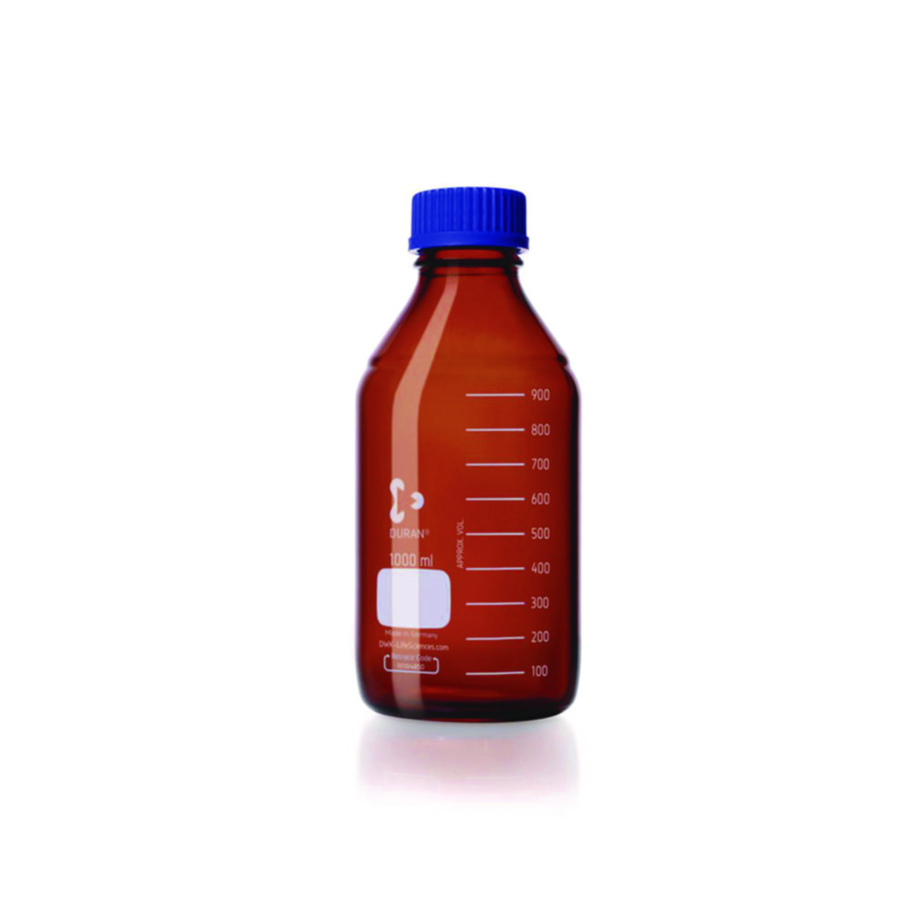 Laboratorieflaske, Duran, 1000 ml, brun, GL45, med skruelåg og hældering