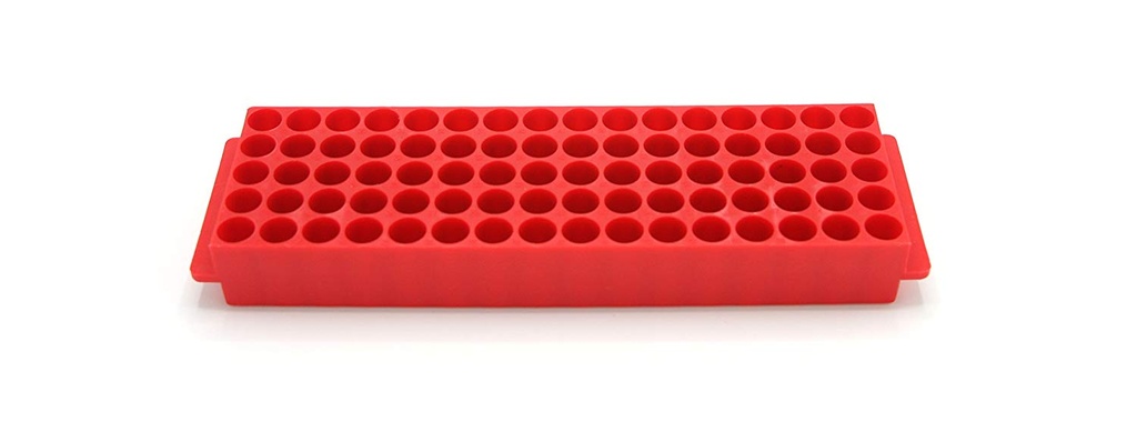Testrør-rack, til 1,5/2,0ml rør,rødt, 80 brønde,PP