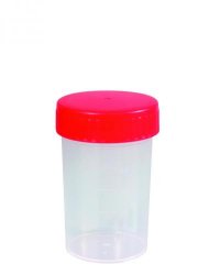 Prøvebeholder,PP, rødt skruelåg, Ø43 mm, 60 ml