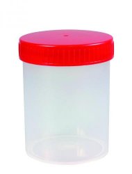Prøvebeholder, PP, rødt skruelåg,  Ø64 mm, 200 ml