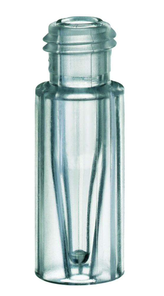 Mikrovials m. gevind, LLG, TPX-plast, N 9 short thread, vid åbning, 0,2 mL konisk, klar