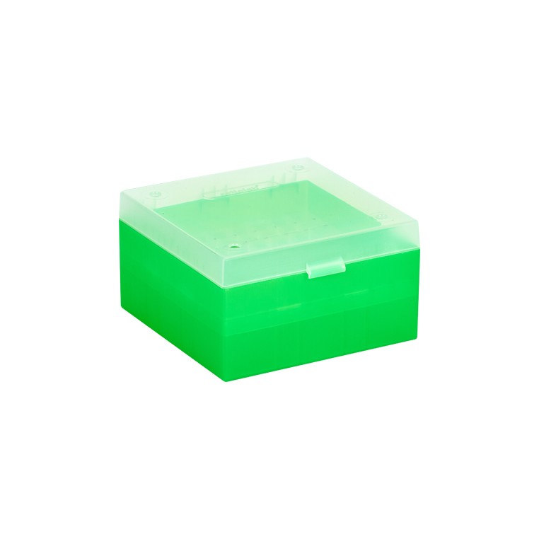 Kryoboks, Ratiolab, 133 x 133 x 52 mm, PP, 9 x 9 rum, 1,2/2,0 ml kryorør, grøn