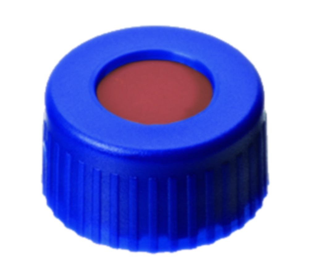 Skruelåg, LLG, N 9 short thread, blå PP m. hul, gummi/PTFE 60 A
