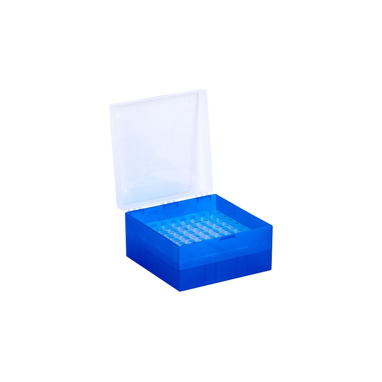Kryoboks, Ratiolab, 133 x 133 x 52 mm, PP, 9 x 9 rum, 1,2/2,0 ml kryorør, blå
