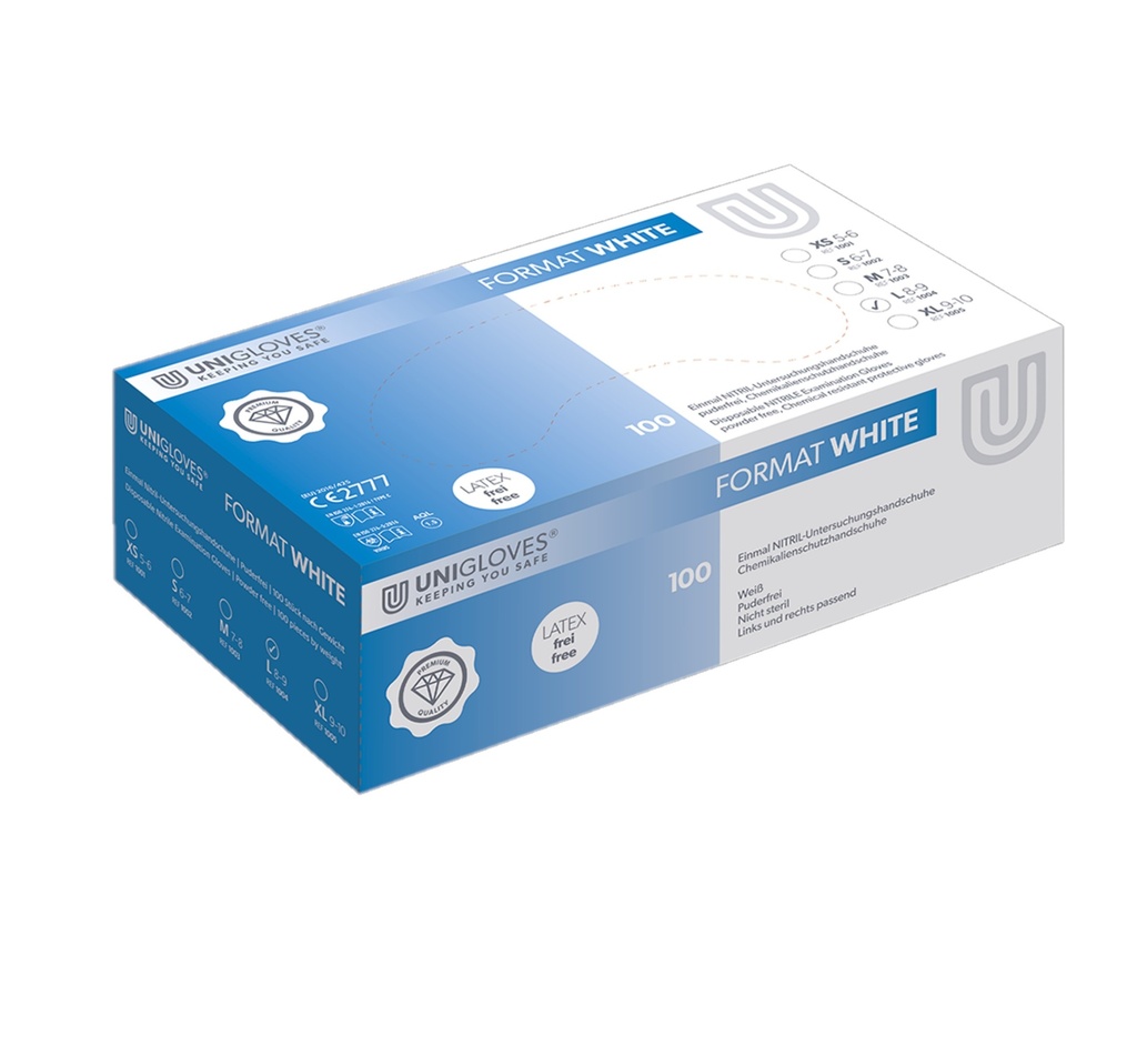 Nitrilhandsker, Unigloves FORMAT WHITE, str. L (8-9)