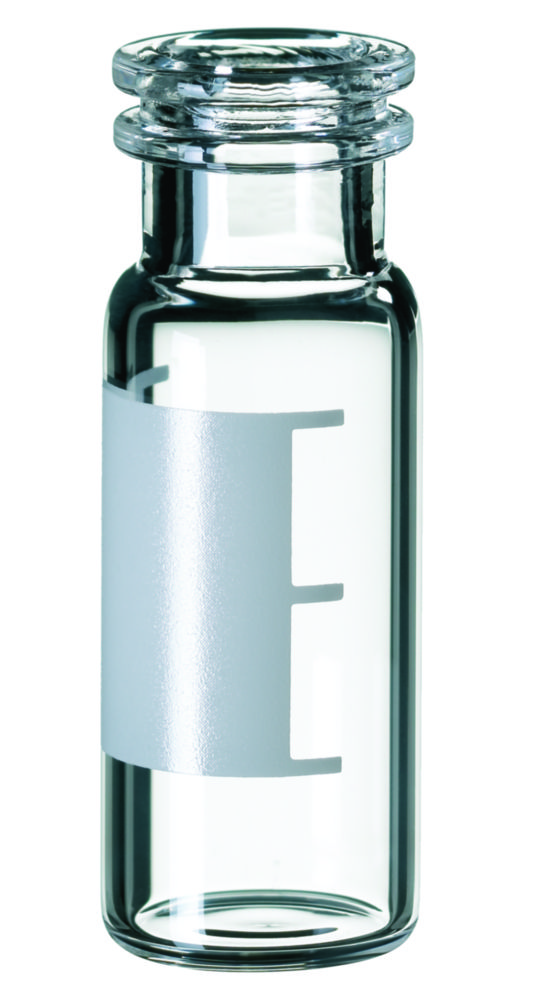 Vials m. krave, LLG, N 11 snap ring, vid åbning, 1,5 mL, klar, m. skrivefelt