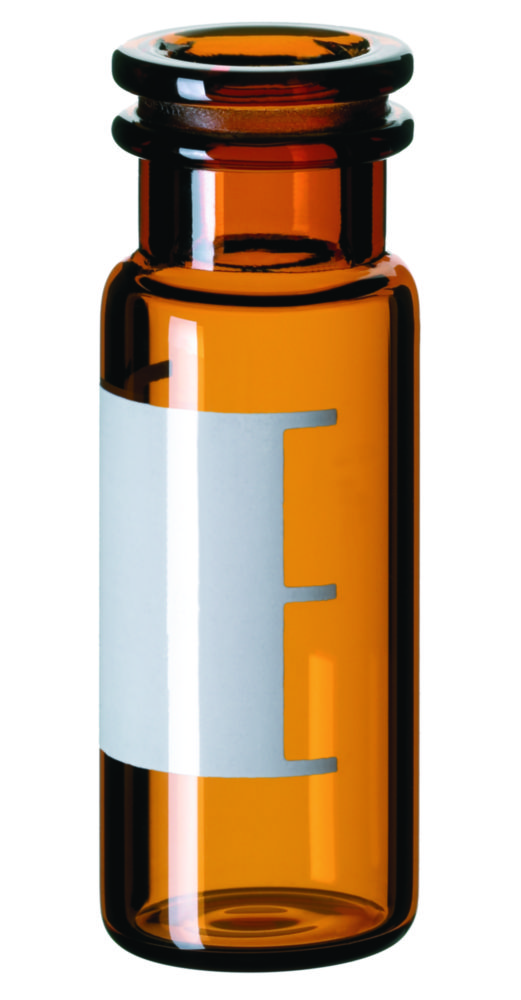 Vials m. krave, LLG, N 11 snap ring, vid åbning, 1,5 mL, brun, m. skrivefelt