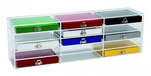 Rack til 15 objektglasbokse, akryl, 711x171x228 mm