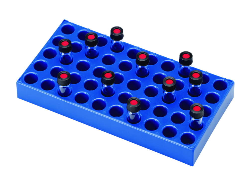 [6280873] Rack til vials, LLG, PP, blå, 50 x 4 mL, 230 x 117 x 28 mm
