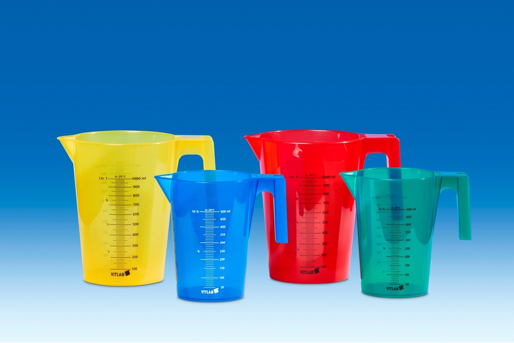 Målekande i PP med rund hank, farvet, sæt, 500 ml