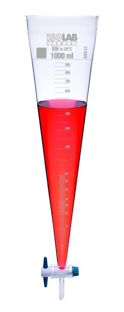 Imhoff sedimentationskegle, m/hane, glas, 1000 ml