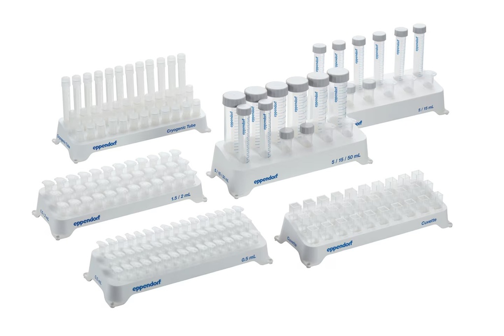 Eppendorf Tube-rack til 5,0 og 15 ml hætteglas, 16 hul, hvid, autoklaverbar, pakke med 2