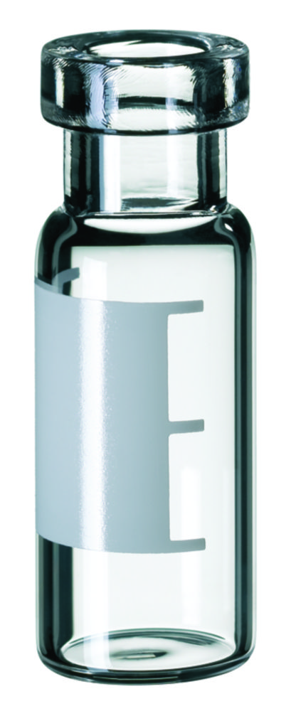Vials m. krave, LLG, N 11 crimp, vid åbning, flad bund, 1,5 mL, klar, m. skrivefelt
