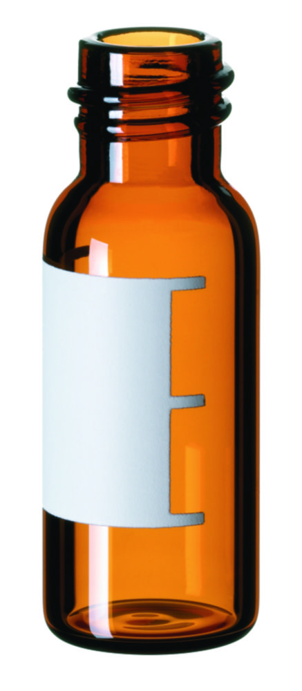 Vials m. gevind, LLG, N 8, smal åbning, 1,5 mL, brun, m. skrivefelt