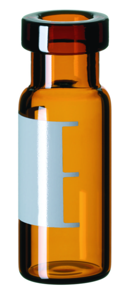 Vials m. krave, LLG, N 11 crimp, vid åbning, flad bund, 1,5 mL, brun, m. skrivefelt