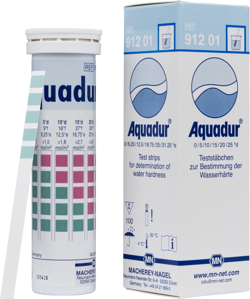 Aquadur teststrips, inddeling: 0-25 °dH, 100 stk.
