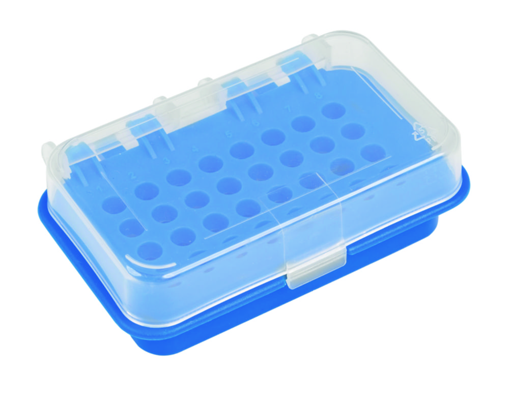 PCR-rack, Heathrow Scientific, 32 pladser, PP, blå, 10 stk